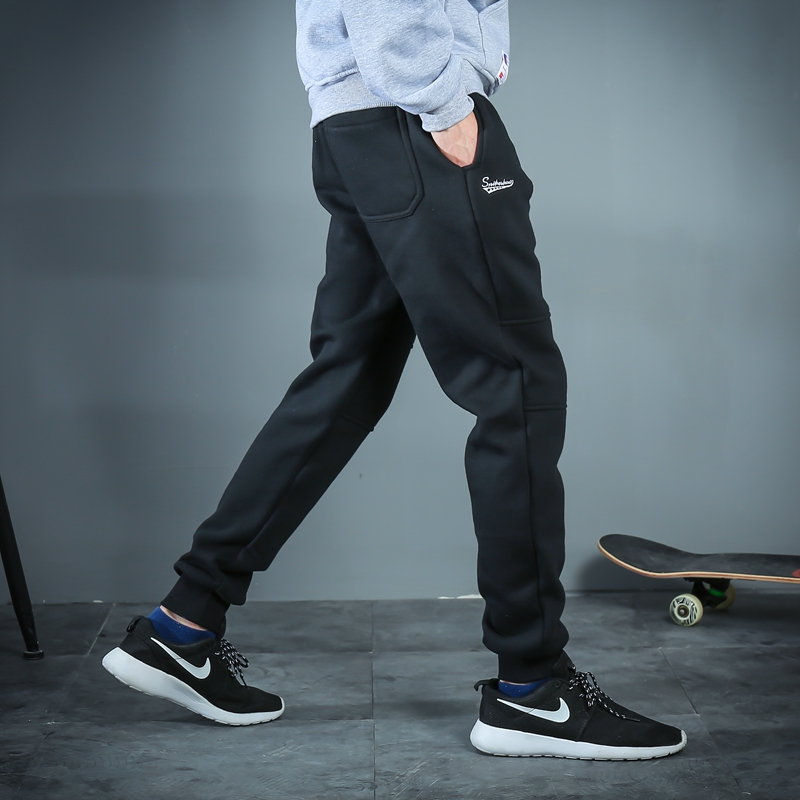 潮牌男士小脚休闲裤长秋冬季运动裤加绒加厚裤子裤束脚裤卫裤棉裤