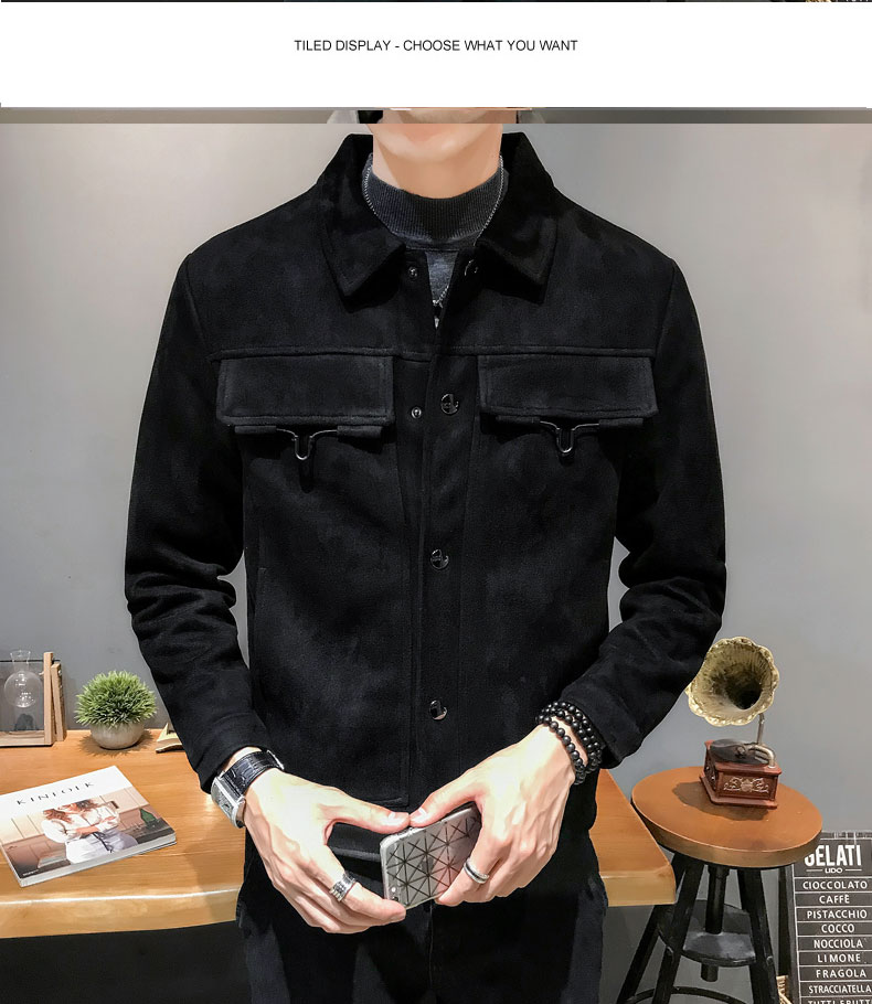 麂皮外套男潮牌春秋装休闲衣服韩版修身潮流百搭翻领上衣男士夹克初