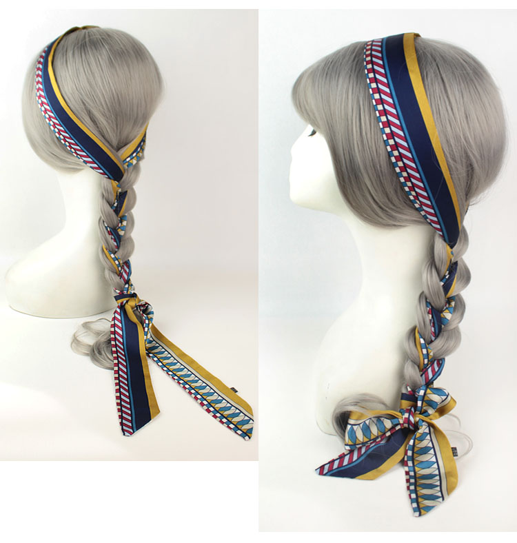 sccsaee 加长款缎面雪纺麻花辫编发飘带发带波西米亚女丝巾领巾蝴蝶结