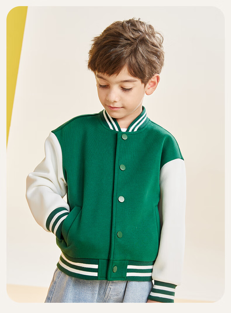Jeanswest Boys' Spring Collection 2025, Children's Outerwear for Spring And Autumn, Baseball Jacket for Older Kids, Color-Block Splicing Design, Loose-Fitting Sportswear for Boys 12