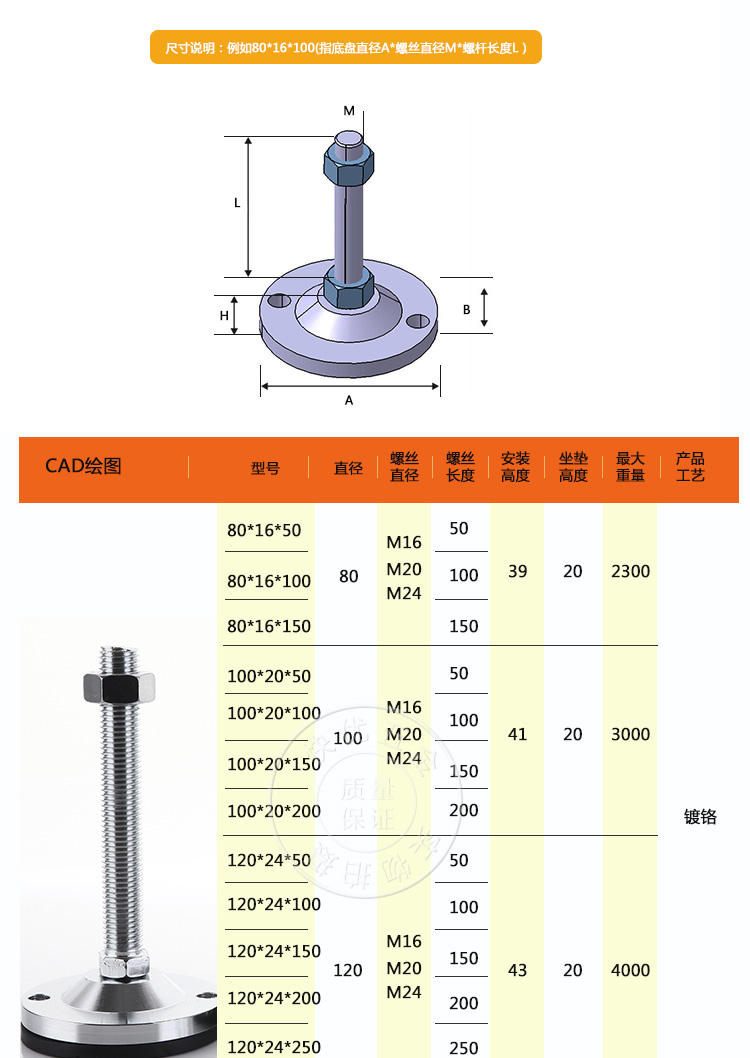 防滑防震重型碳钢调节脚杯自动化设备货架地脚机脚脚垫m12m16m20