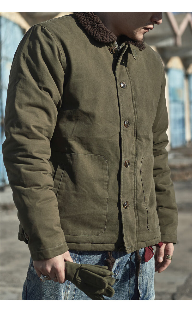 战龙 秋秋季新款n1甲板服海军夹克羊羔毛加绒保暖棉服军旅风大码军事