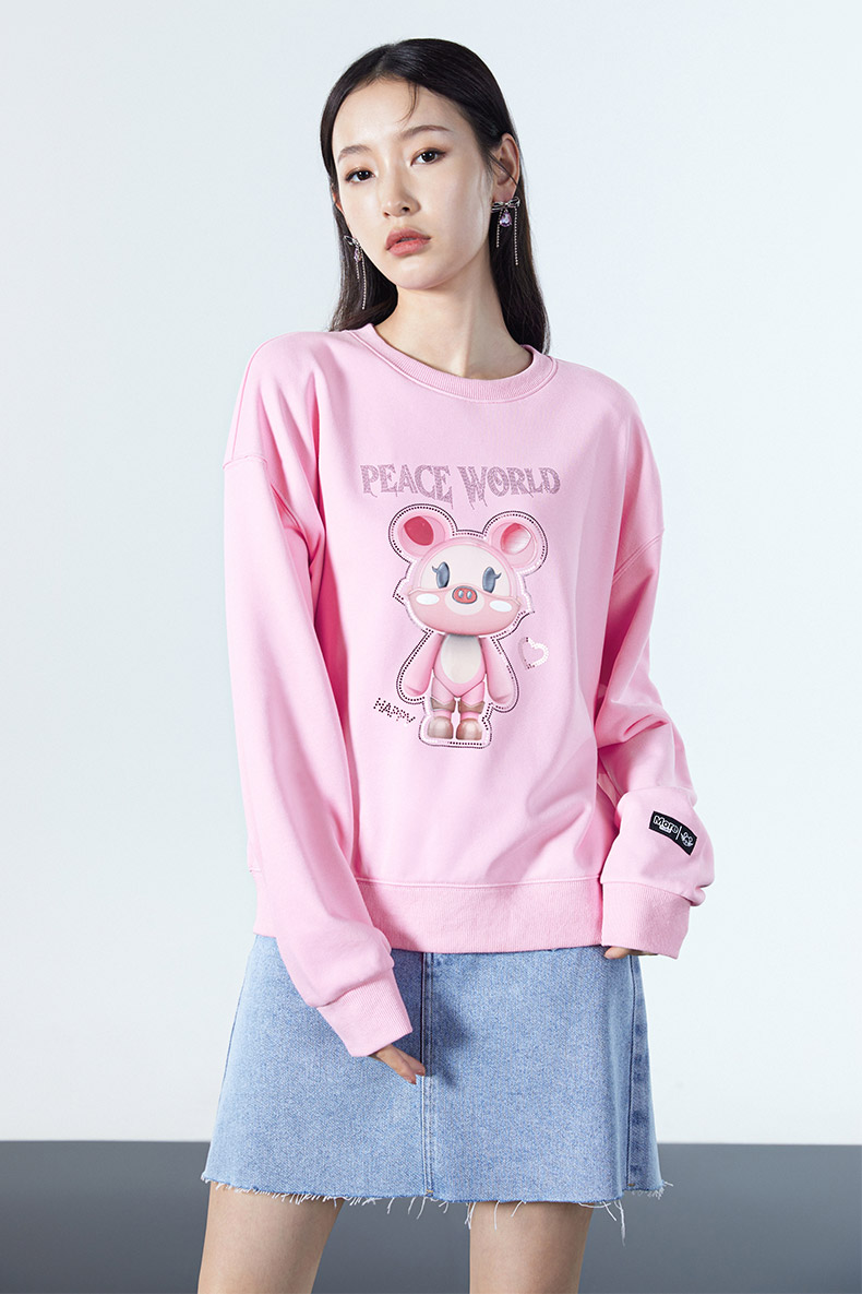 five plus5 星际熊2021新款女秋装设计感元气卫衣女宽松套头衫潮 黑色