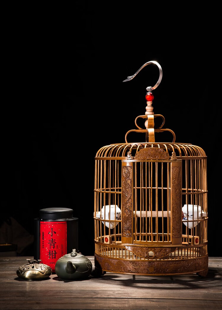 生头老竹画眉鸟笼八哥竹制鸟笼竹制精品雕刻川笼老山鸟全雕刻大号 36