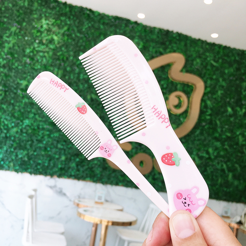 2把装宝宝卡通动物塑料梳子学生平梳挑梳儿童扎头发小巧易携带粉红色