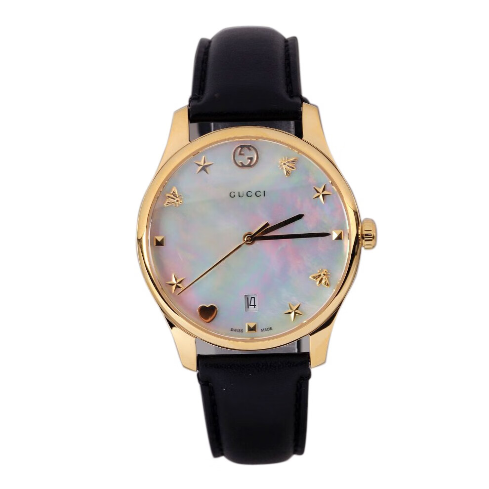 二手99新古驰gucci石英精钢镀金女表