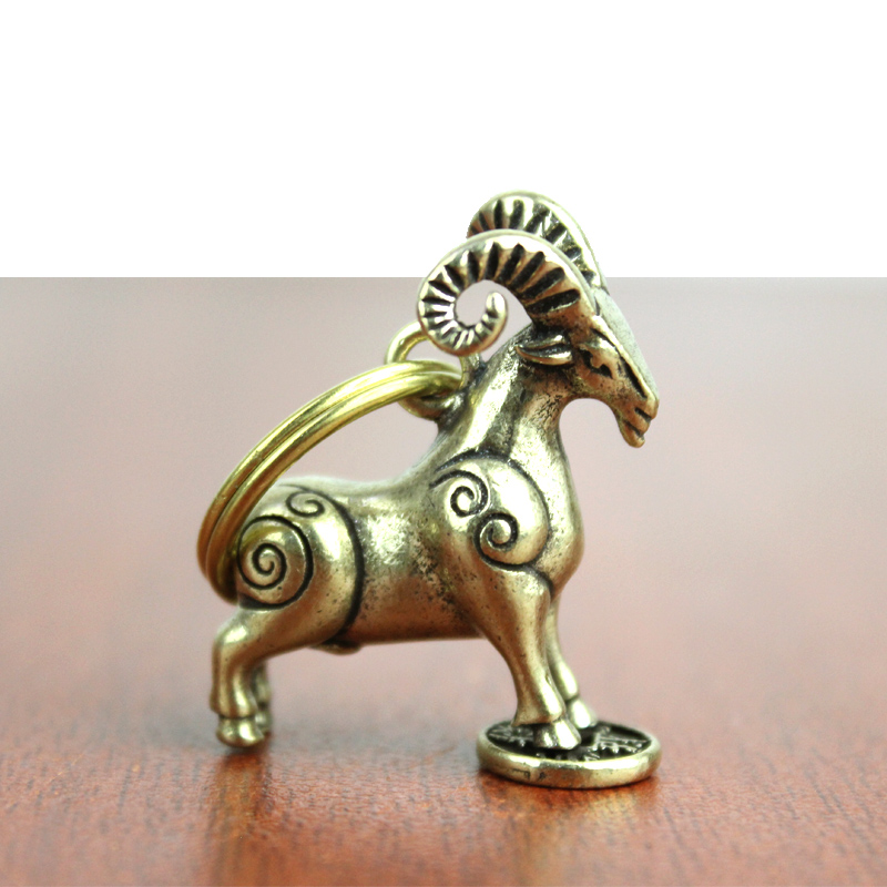 宇卓铜器纯铜钥匙扣黄铜钥匙扣踩铜钱羊实心钥匙扣工艺品挂件 踩铜钱