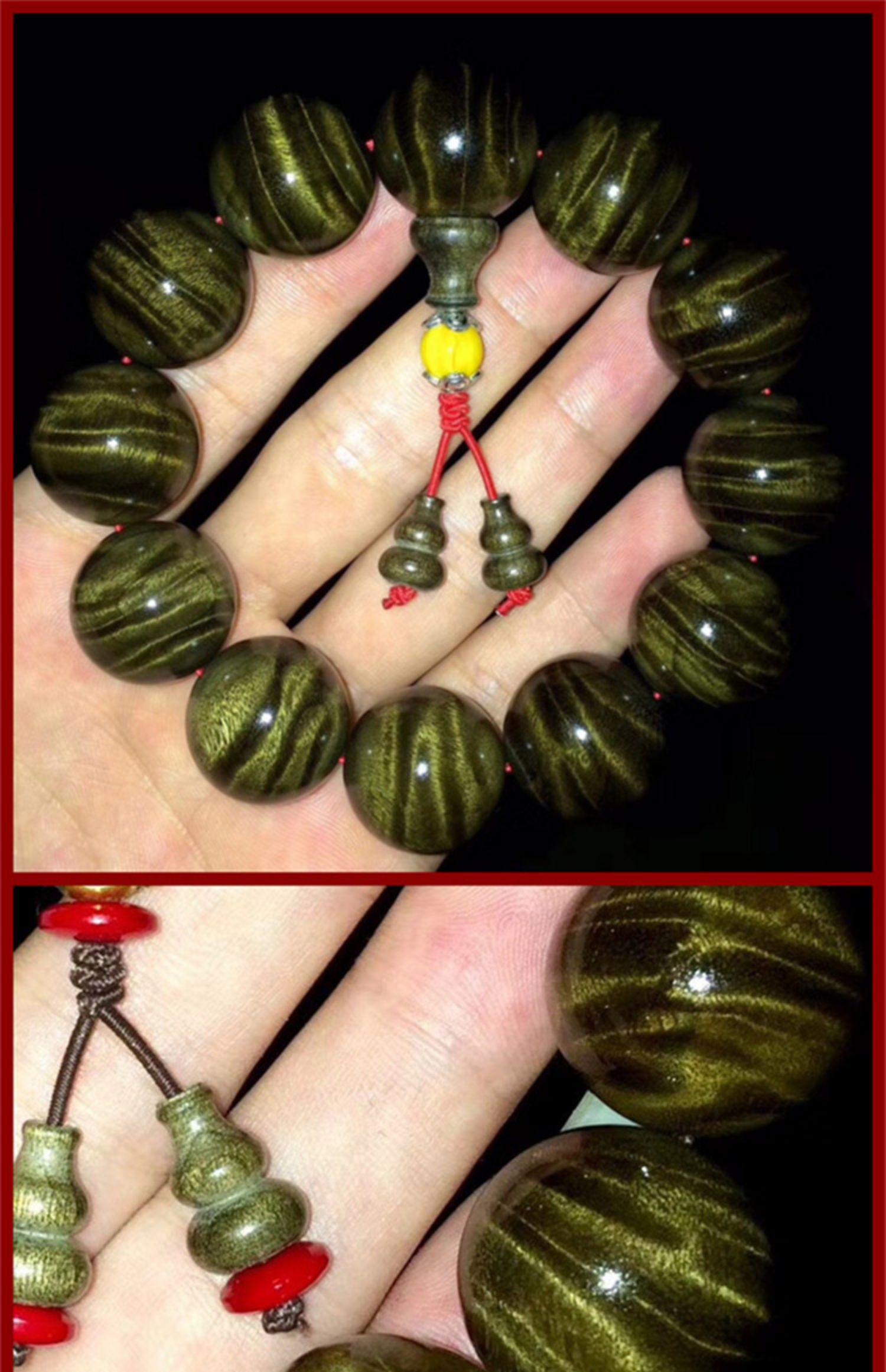 菩香阁四川金丝楠木20佛珠手链金丝楠手串阴沉木水波影男女款佛珠手链