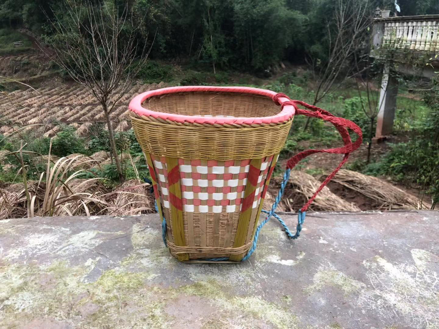 四川重慶貴州用竹揹簍 竹編揹簍塑料花色大人茶葉棉花采摘竹篾背篼背