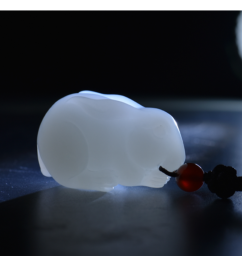 昆玉谣和田玉白玉生肖兔吊坠玉兔玉石挂件可爱萌兔送宝宝礼物送证书