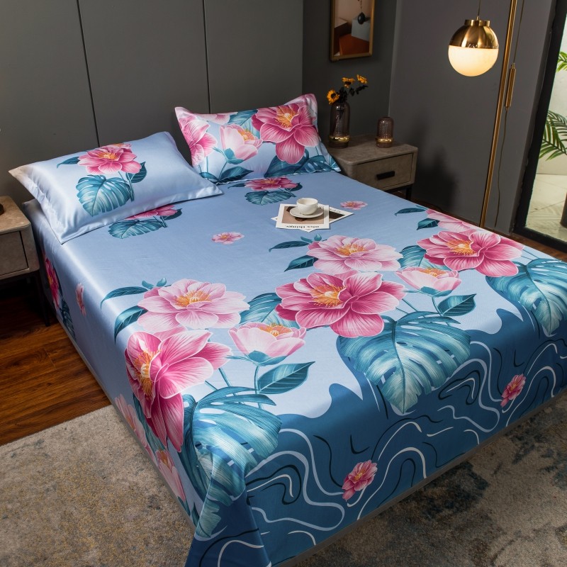 妤宸家纺凉席三件套床单款冰丝席纯色凉感双人床空调席花边席子折叠席