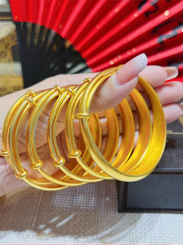 9999足金镯子女士妈妈款简约大气 古法金手镯黄金推拉款约50克【图片