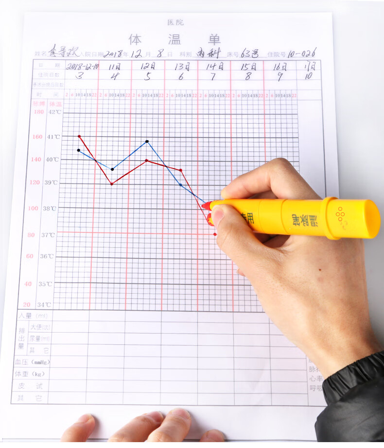 温脉记录笔 护士用体温表笔温脉仪画体温脉搏线规格全双头温脉笔 黑点