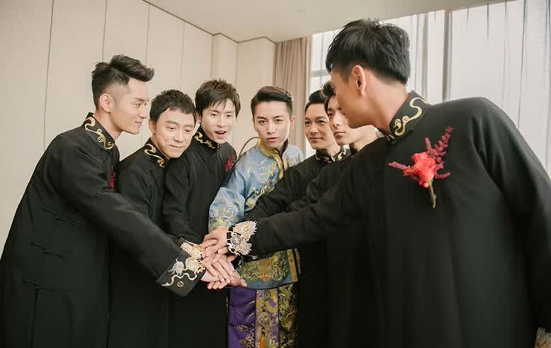 丫击击中式伴郎服陈晓陈妍希同款结婚礼服长衫大褂中国风兄弟团伴郎