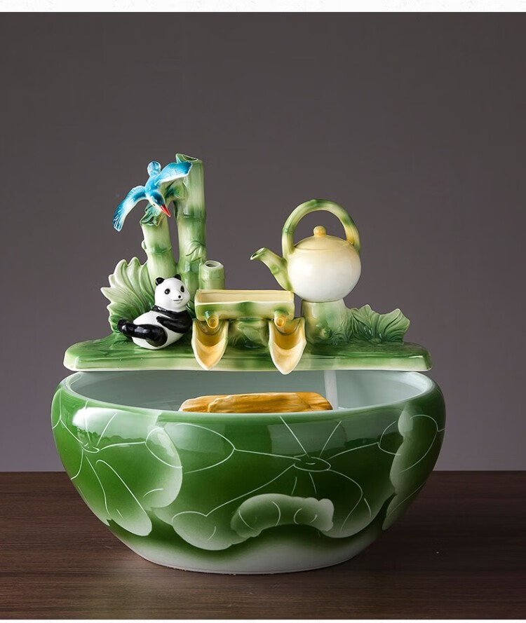 小郎人景德镇陶瓷鱼缸装饰流水摆件办公室桌面电视柜客厅摆件卡其色