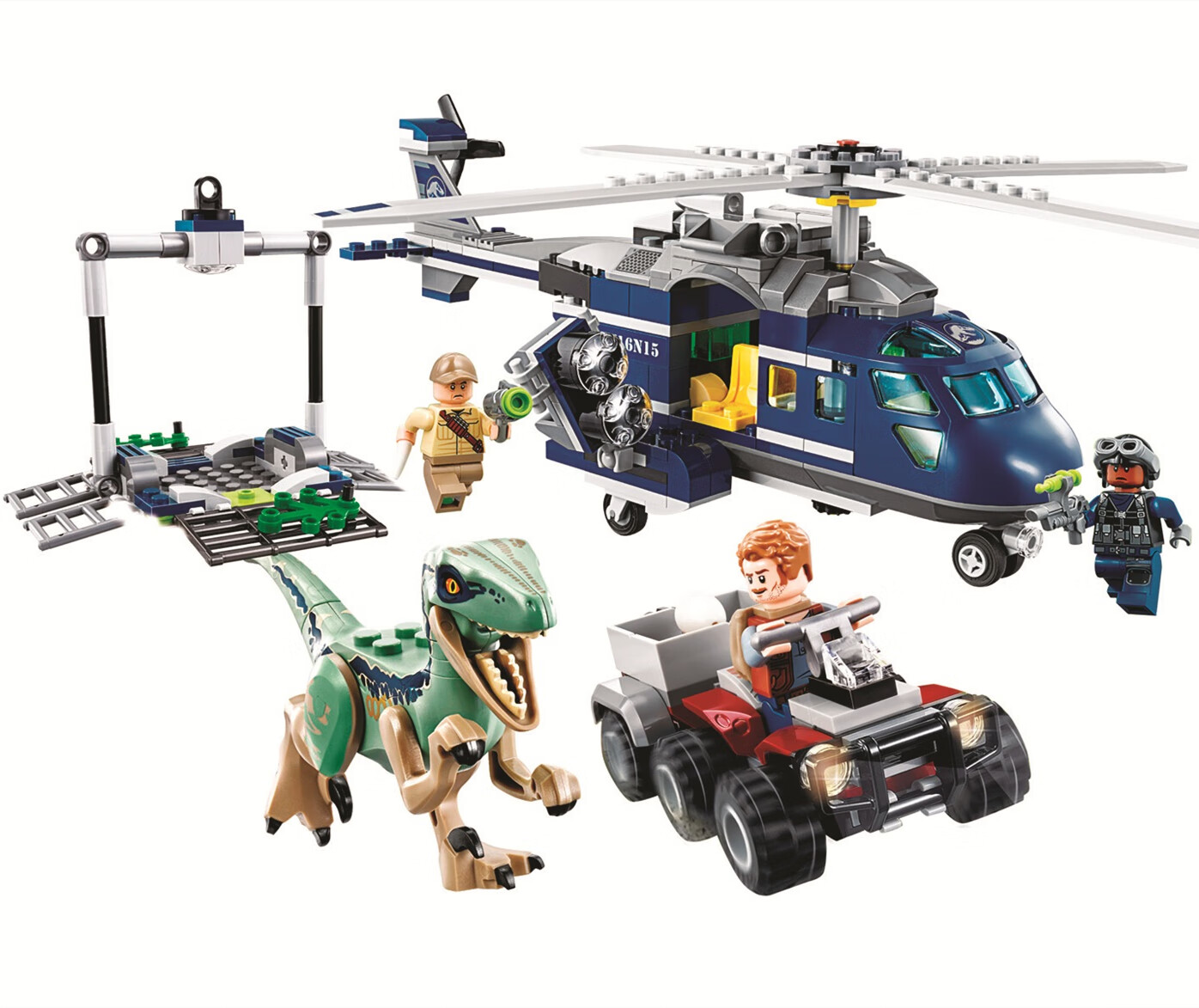 兼容乐高侏罗纪世界公园2恐龙blue的直升机追踪75928拼装积木玩具