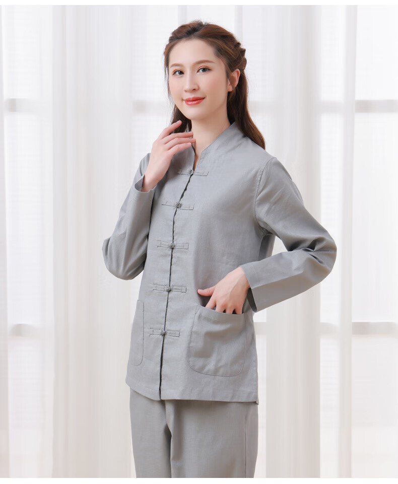 中医理疗师服装中医养生馆工作服女艾灸理疗推拿棉麻套装中式唐装禅