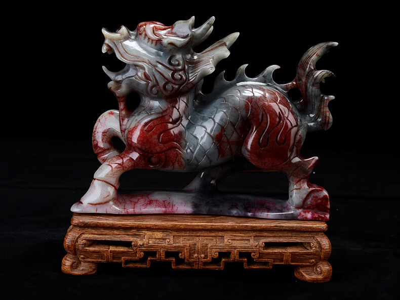 长角玉石麒麟中号单只(长20cm,送底座)【图片 价格 品牌 报价】-京