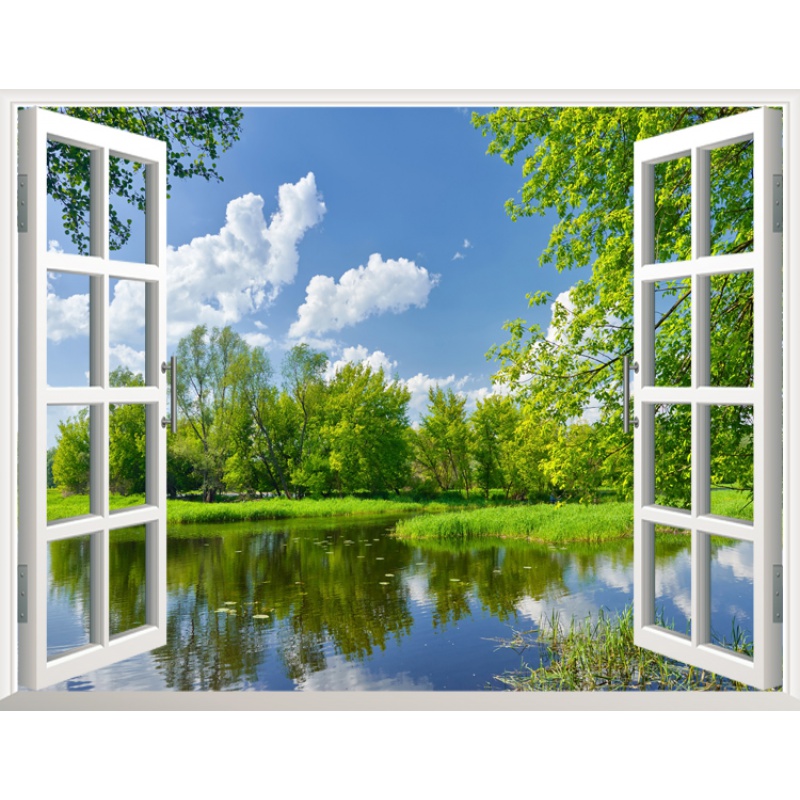 假窗户仿真风景画3d客厅仿真假窗户自粘创意风景卧室大海森林墙纸墙画