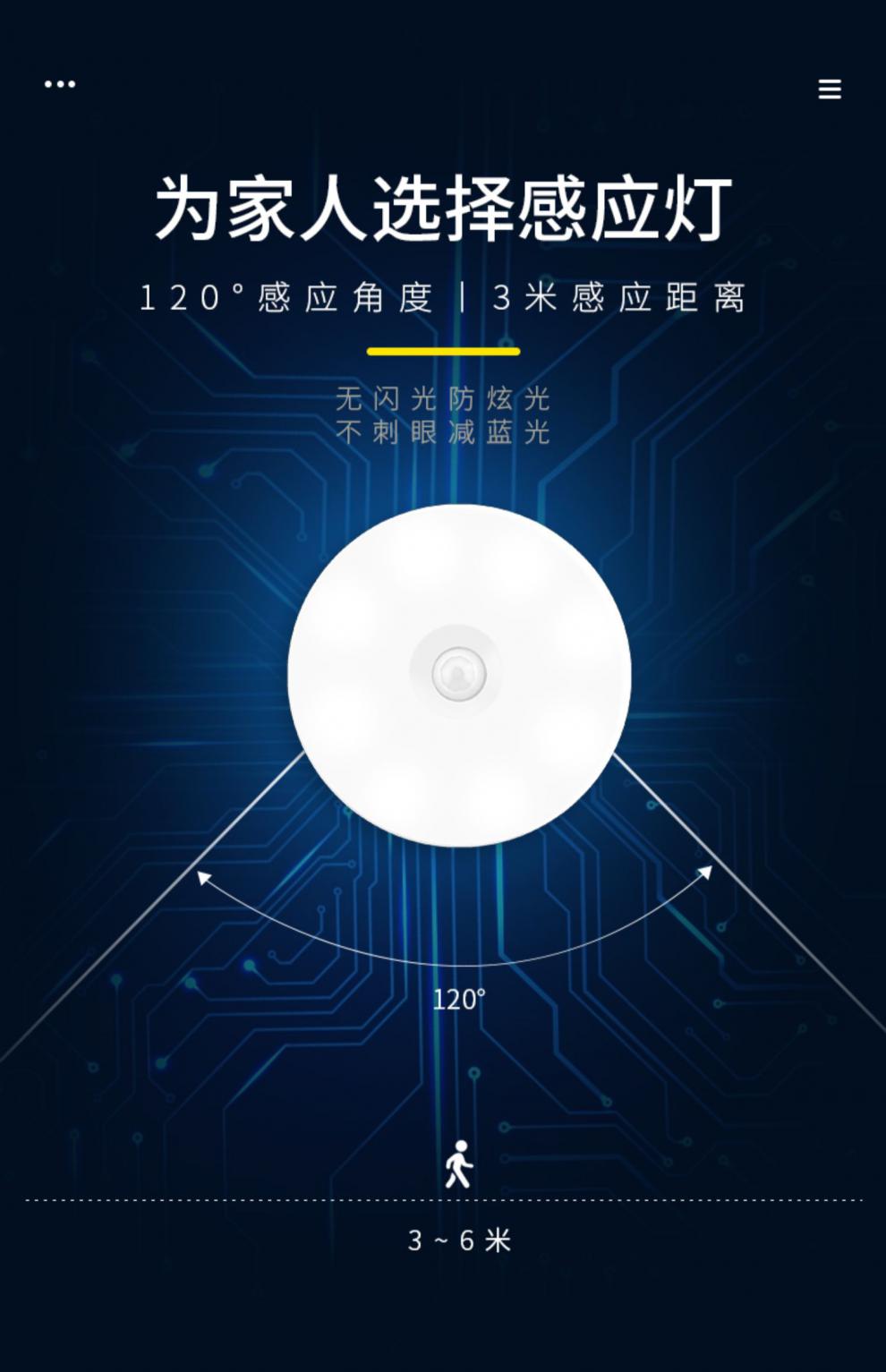 人体感应智能卧室床头可充电池家用睡眠起夜用无线节能led小夜灯8灯珠