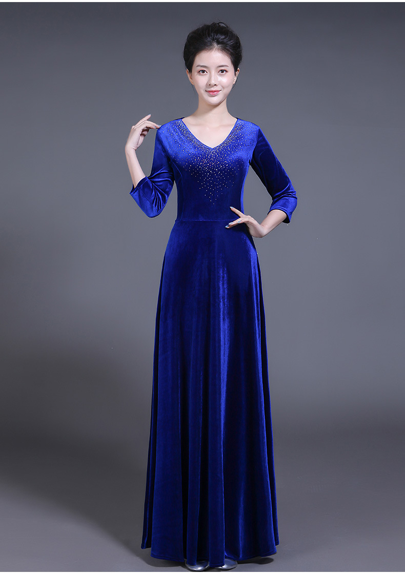 普戈斯成人新款中老年合唱团演出服长裙乐团指挥礼服舞台服装金丝绒