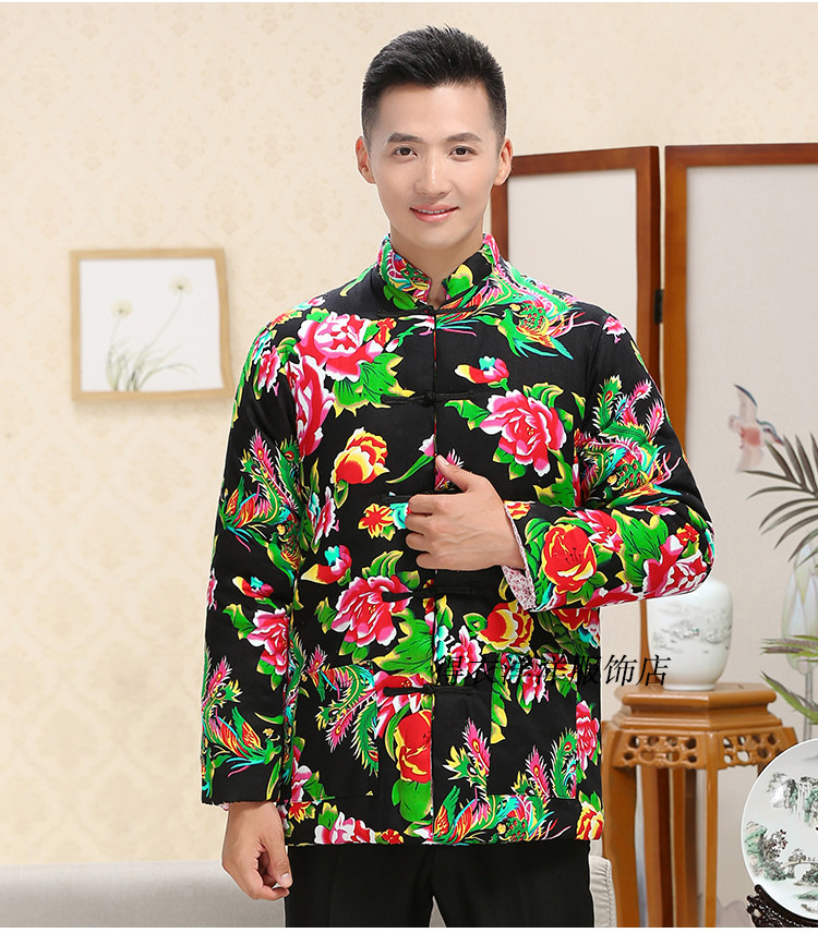 恒源祥同款秋冬东北大花布棉袄成人男复古民族风纯手工棉花棉衣加厚