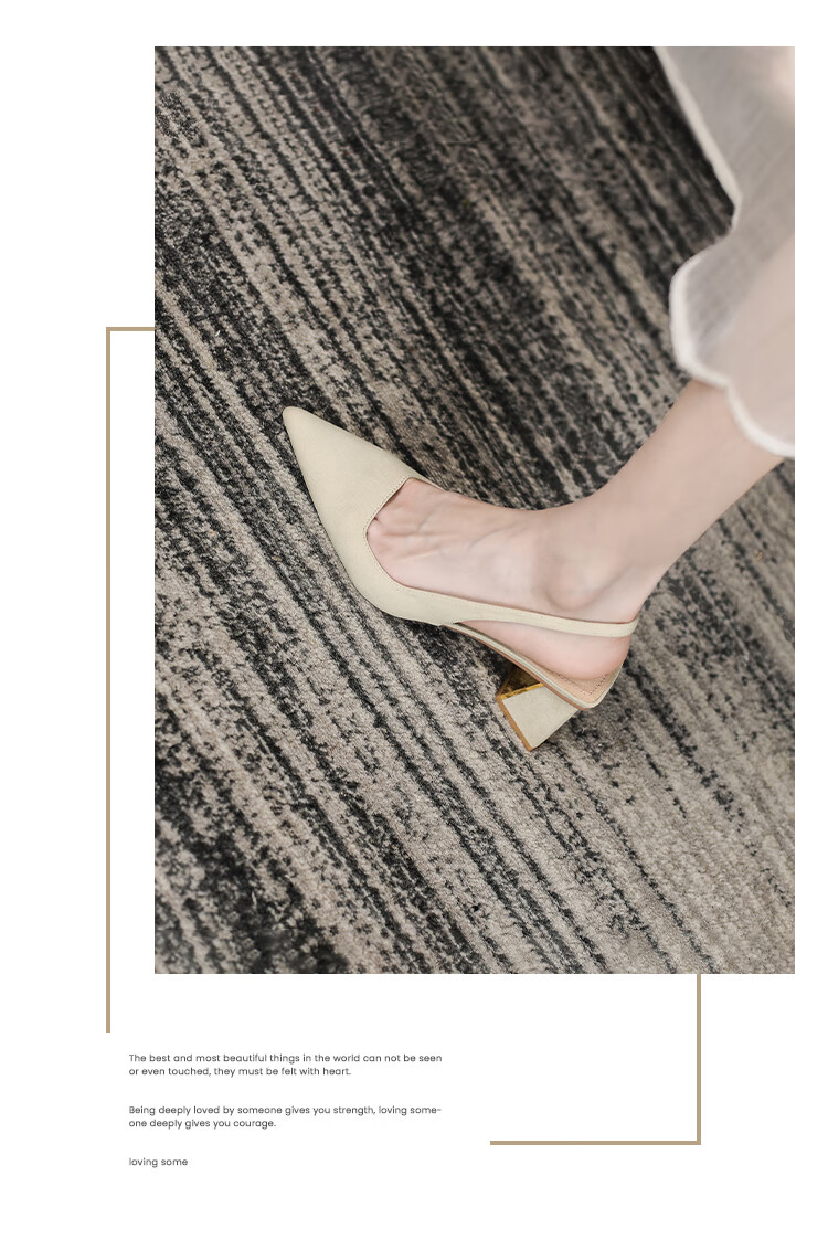 fxso方巷单鞋女2022年夏季新款简约尖头后空高跟粗跟包头凉鞋女 鞋子