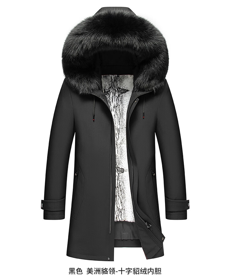 服男中长款貂绒内胆整貂派克服男士中长款皮草水貂绒皮毛一体尼克服
