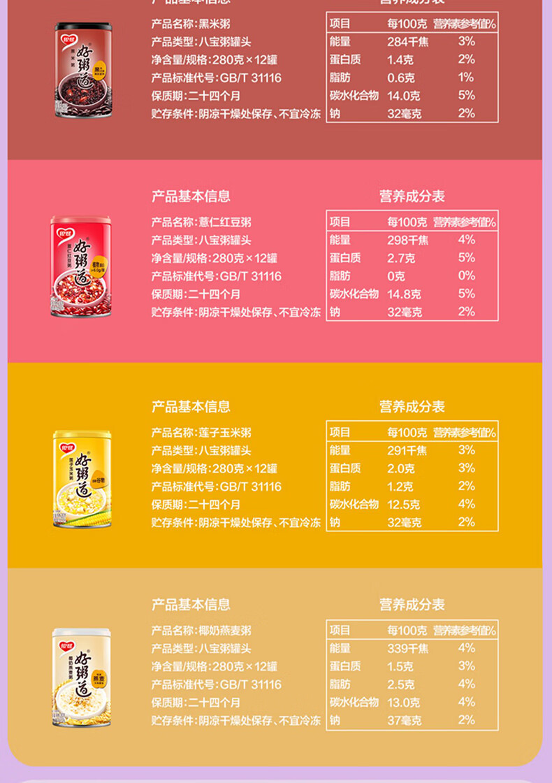 银鹭八宝粥好粥道五谷杂粮八宝粥饭黑米营养早餐速食粥12罐整箱装