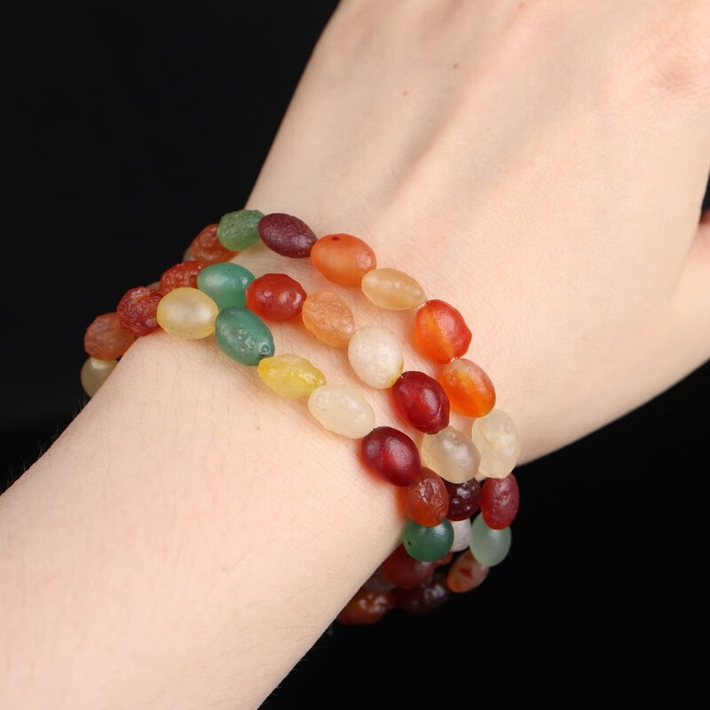 玉井记 糖心玛瑙手链原石阿拉善戈壁葡萄干糖心玛瑙彩色单圈手串手链