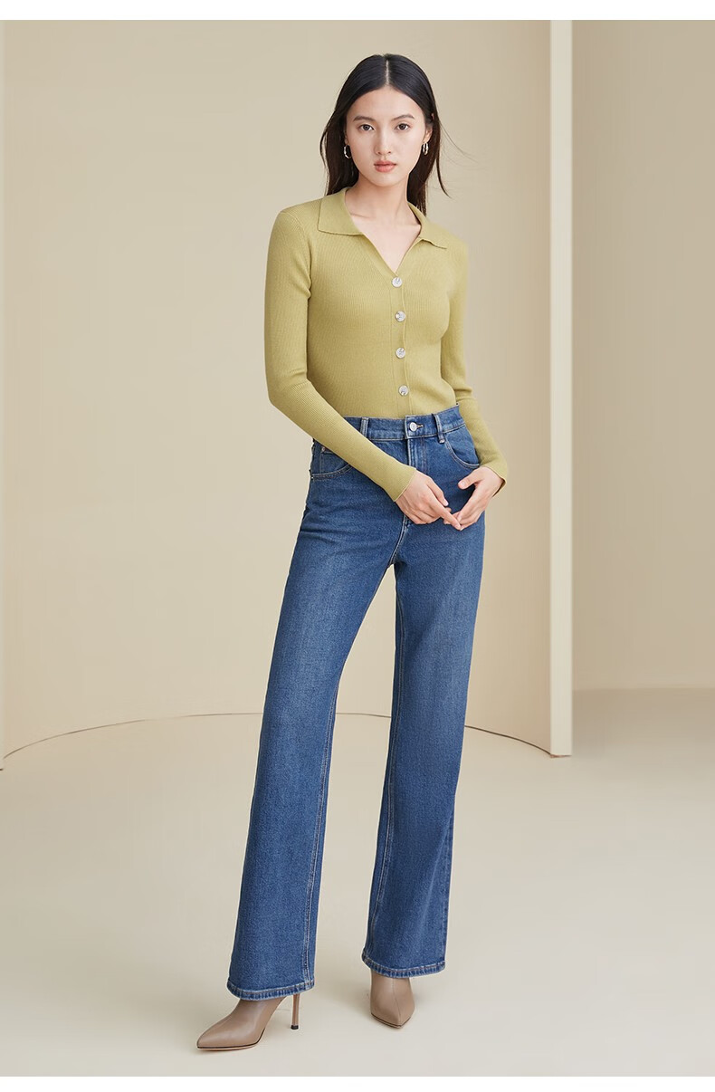 百斯盾牛仔裤女秋装2022新款舒适易打理高腰显瘦经典复古牛仔直筒裤