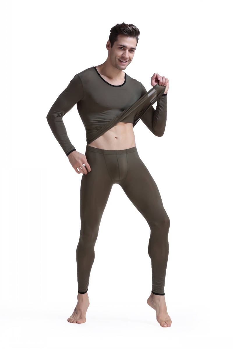 内衣裤高弹冰丝超薄款半透明秋裤秋衣气长裤单条价sn60上衣黑色m码