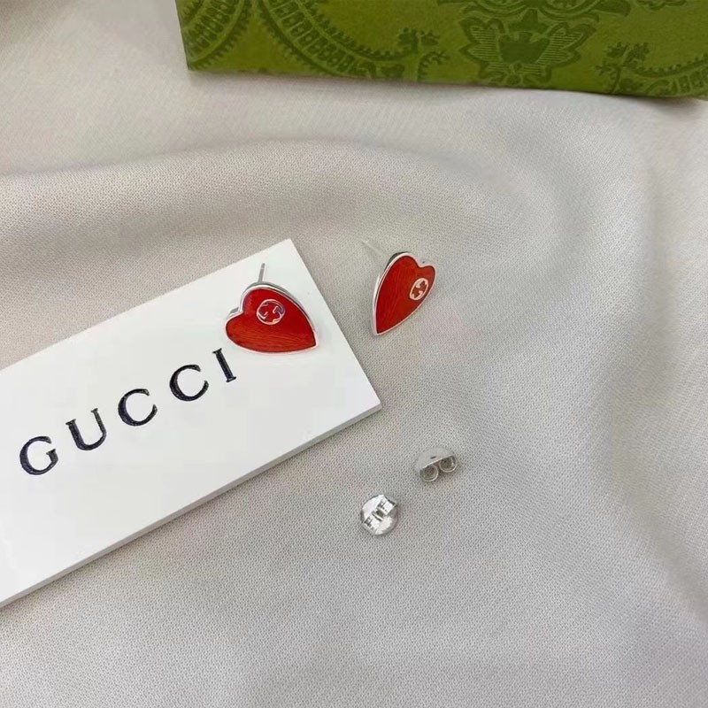 古驰gucci耳环新款互扣式双g珐琅爱心耳环耳钉纯银耳钉12*13mm送女