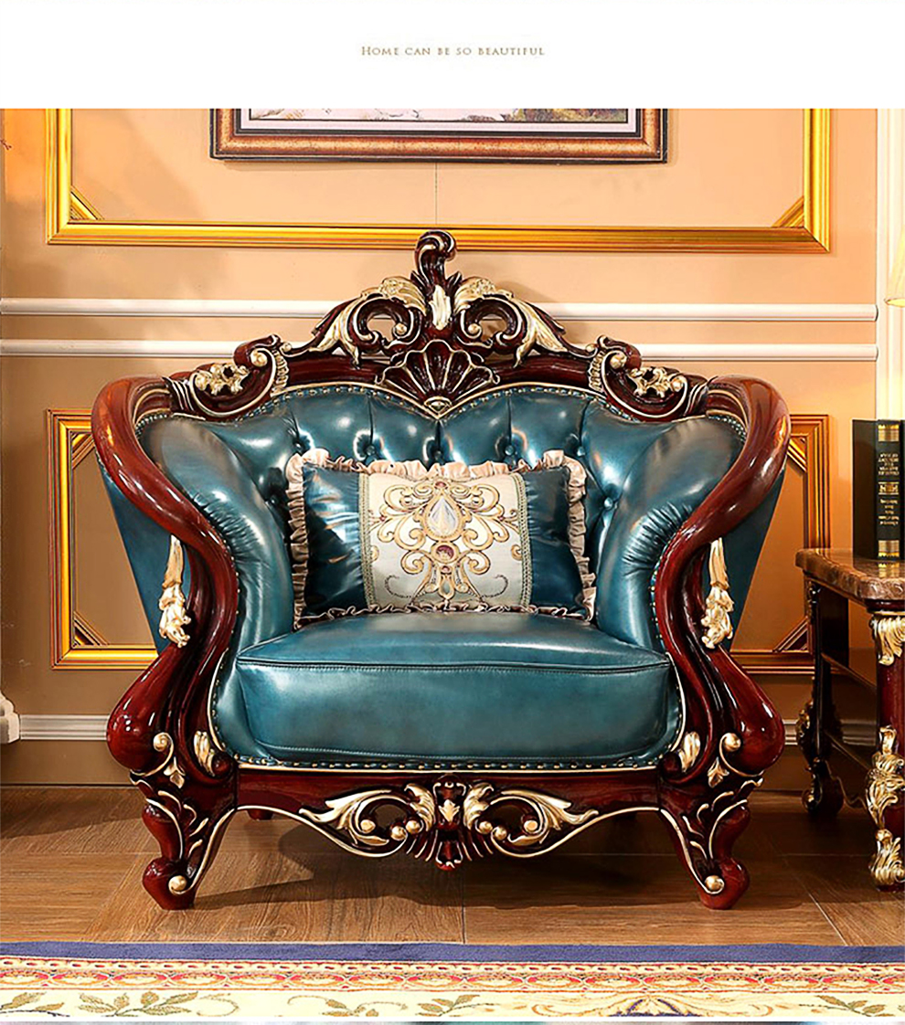 梦美斯宣沙发 欧式新古典沙发美式实木沙发头层真皮沙发组合实木客厅