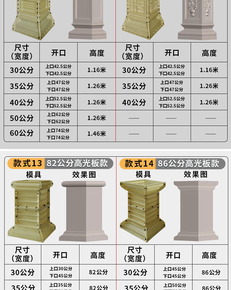 方柱墩模具水泥罗马柱方柱阳台栏杆立柱欧式方形柱墩柱脚模型81公分高