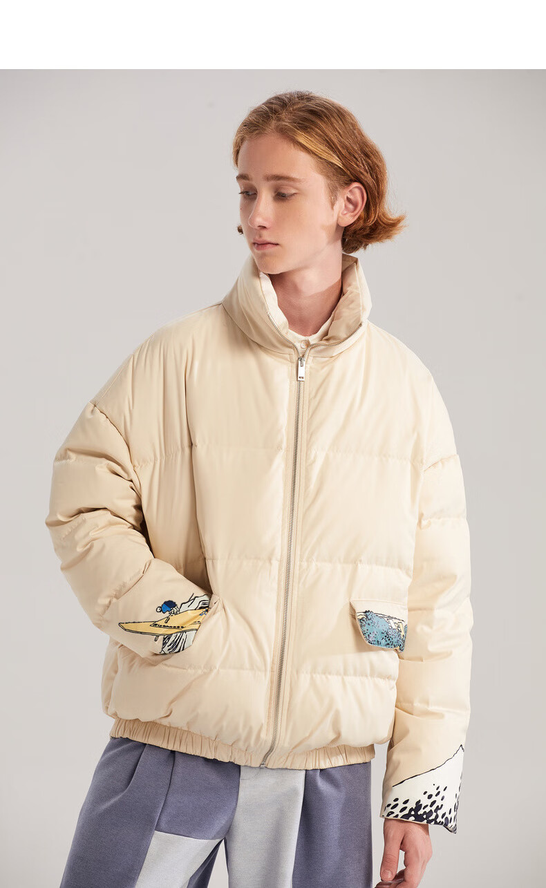 bosie羽绒服2019秋冬季新品男女同款设计师潮牌日式浮世绘印花羽绒服