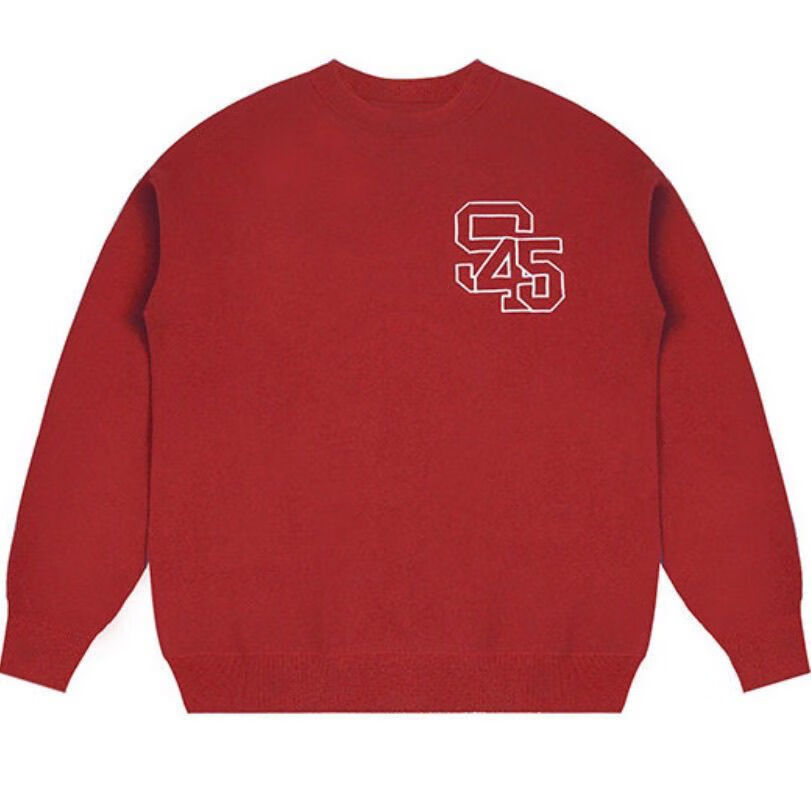 针织衫s45(1807)多色绣花圆领毛衣春秋复古休闲宽松情侣针织衫男 红色