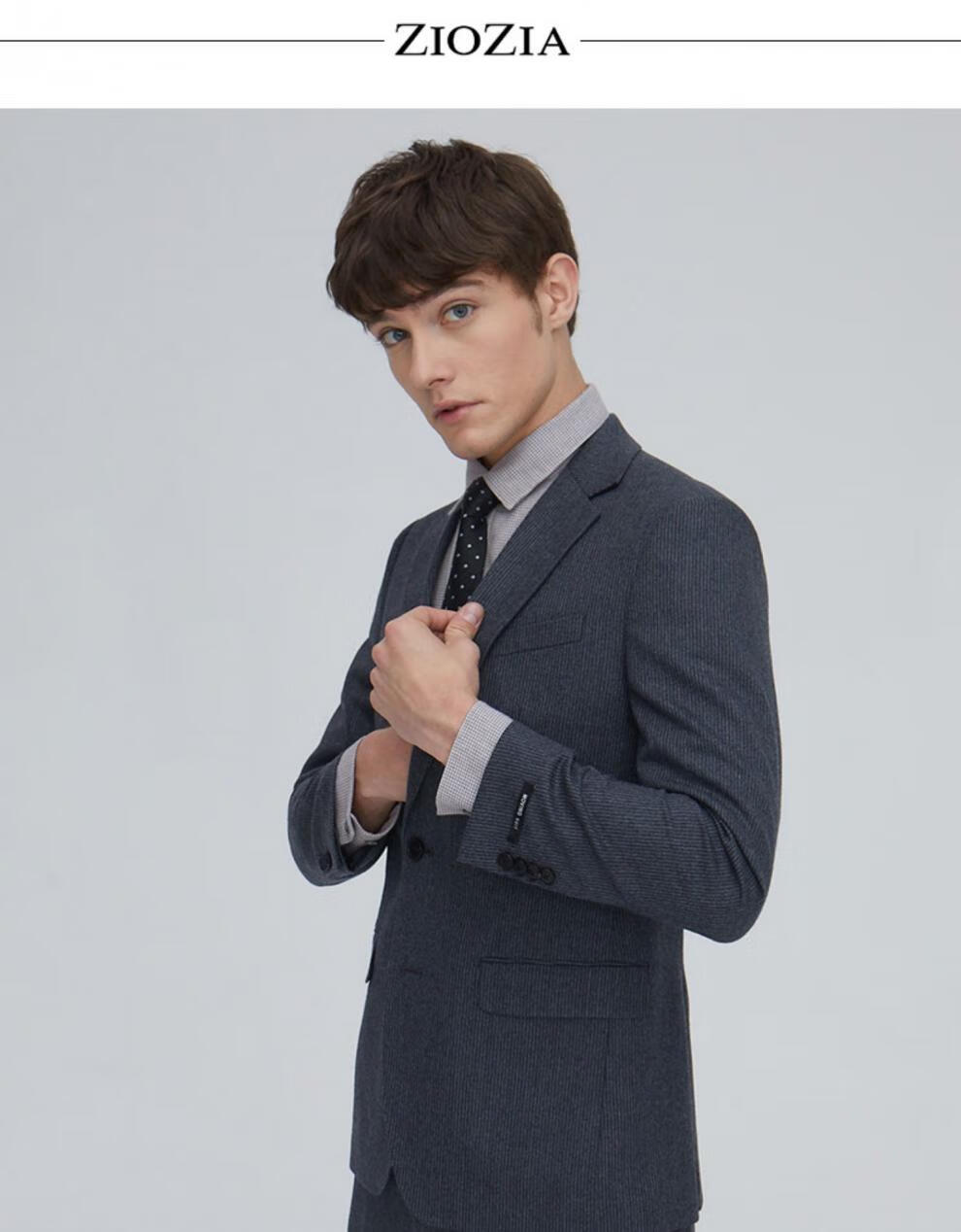 ziozia正装纯色西服青年男士2019秋季新款时尚休闲舒适修身西服 藏青