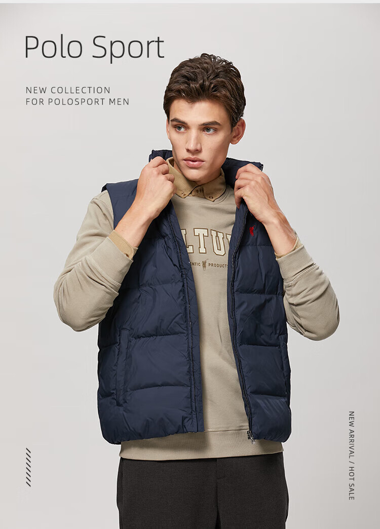 polo sport【商场同款】男士羽绒背心2022秋冬新款纯色商务休闲百搭