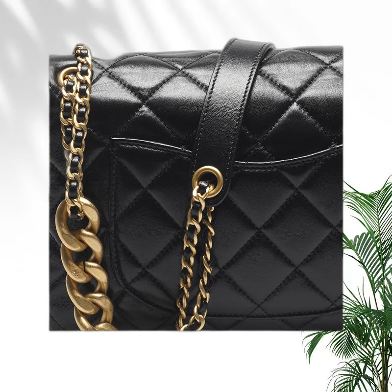 右丞象chanel香奈儿女士口盖包单肩包斜挎包黑色羊皮小号经典菱形格纹