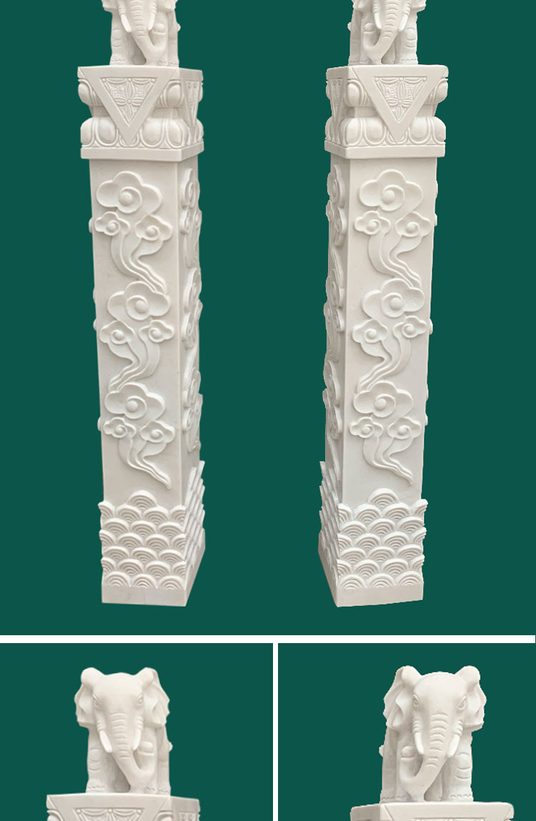 石雕大象拴马桩汉白玉别墅庭院石柱子摆件酒店中式拴马石祥云石柱羡瑜