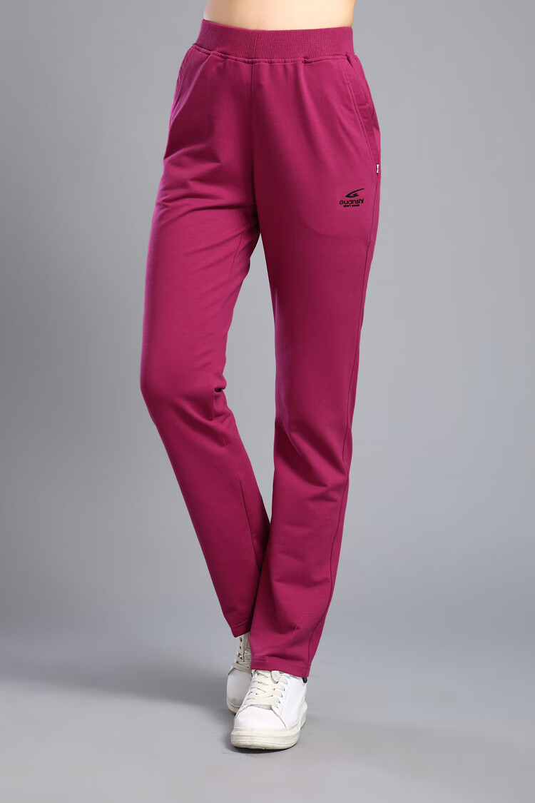 春秋纯棉运动长裤女直筒高腰透气卫裤休闲单裤大码夏季薄款运动裤 玫