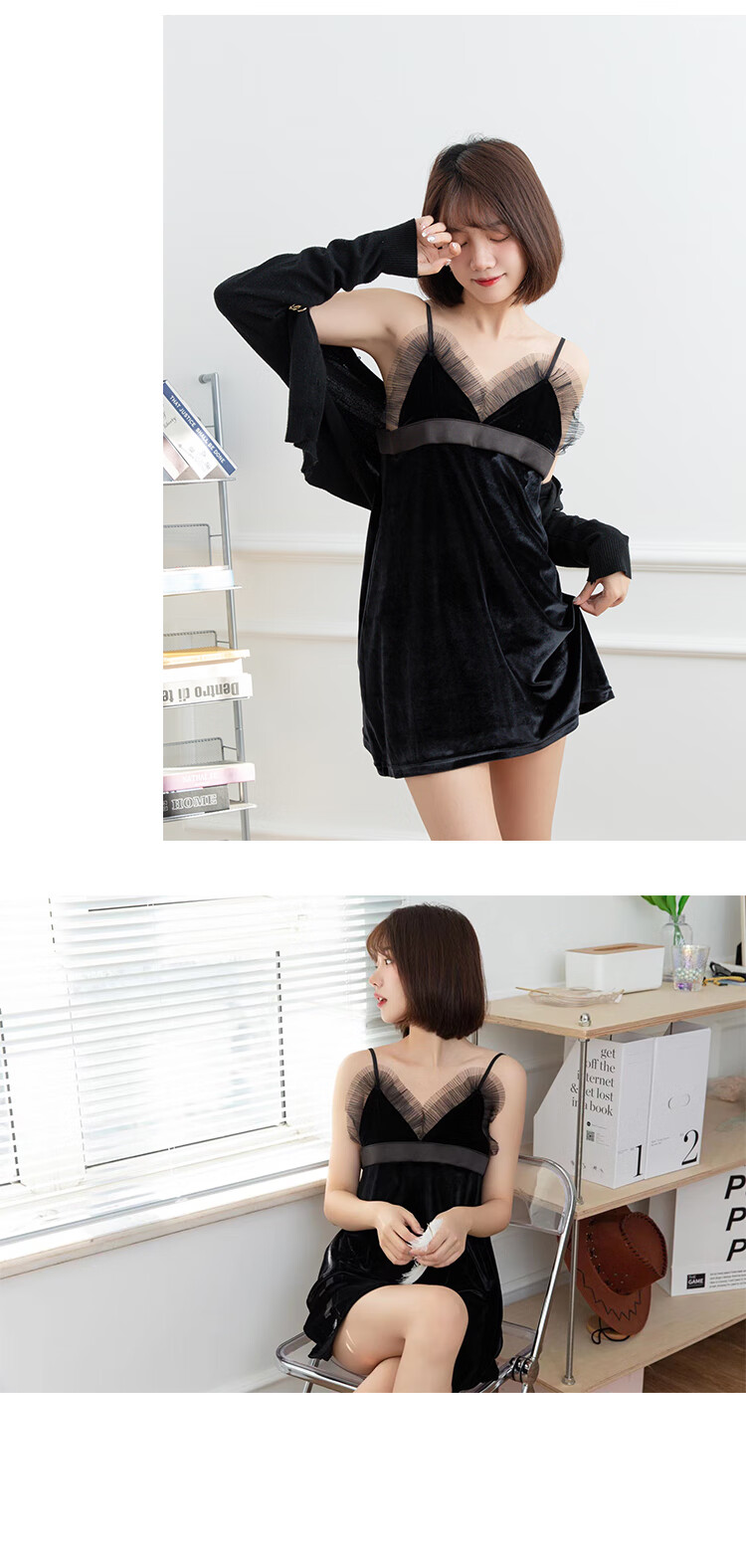 黑天鹅睡裙丝绒情趣性感内衣睡衣诱惑激情午夜魅力套装sm黑丝 黑色