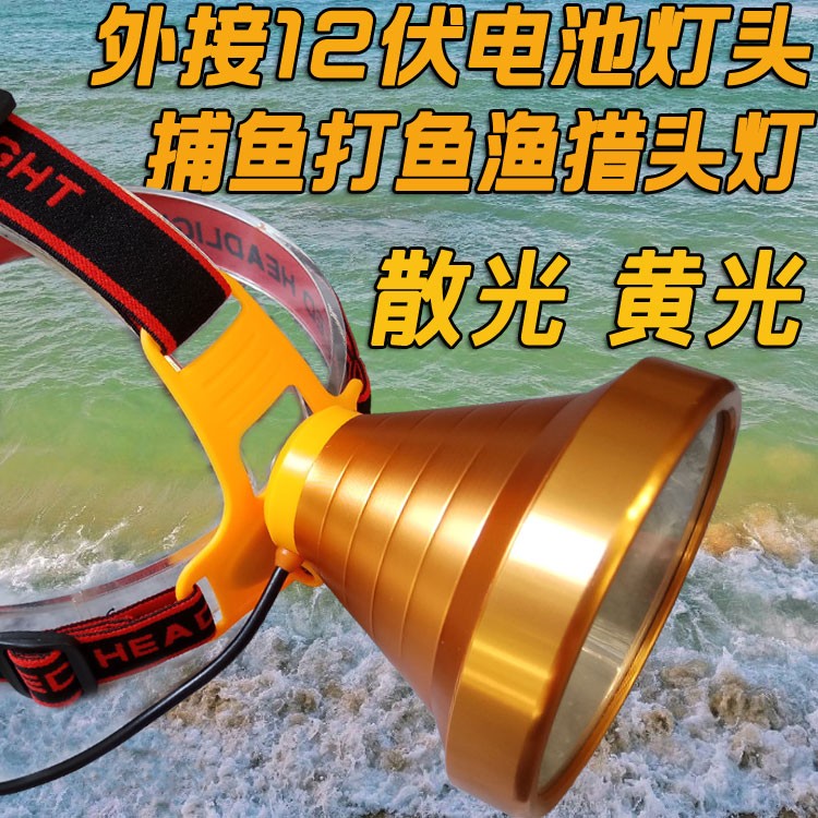 【官方旗舰】12v头灯led强光亮远射大光圈捕鱼打鱼黄光外接夹电瓶灯头