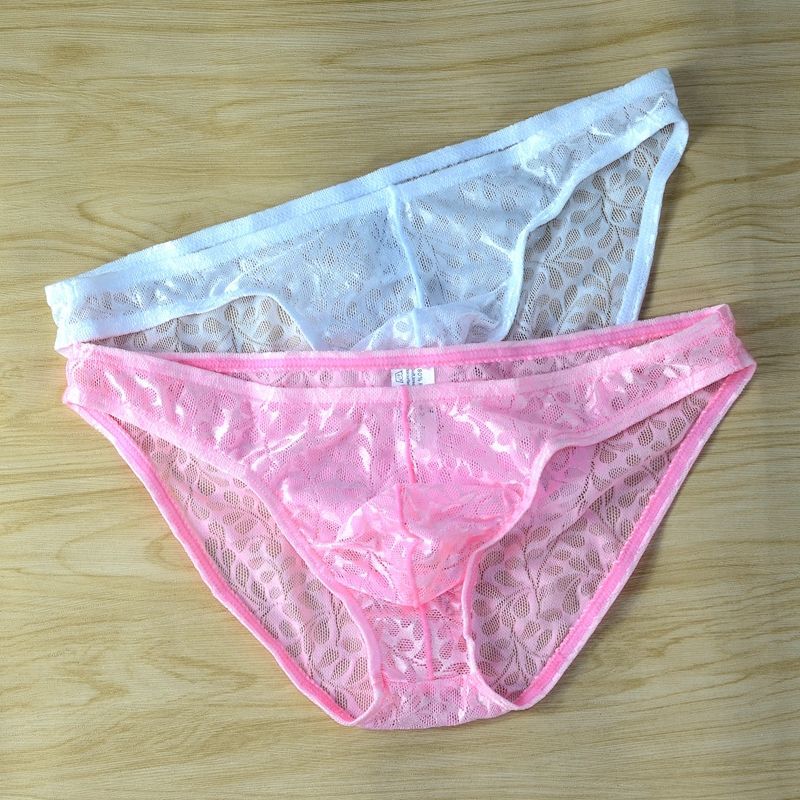 浮泽男女通用内裤粉色低腰三角内裤透明蕾丝紧身内裤男夏季薄款 白色