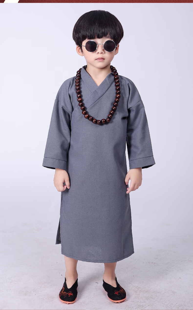 小和尚衣服儿童宝宝套装小沙弥僧袍少林寺棉麻幼儿摄影演出 小和尚