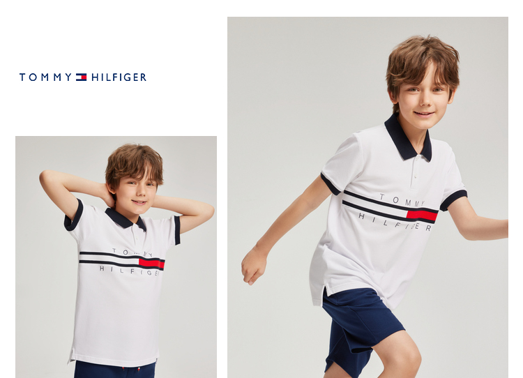 tommy童装儿童polo衫2022夏季新款男童中大童网球运动透气短袖t恤白色