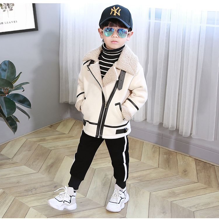 小男孩小学生穿的外套2019新款儿童加绒加厚洋气冬装中大童秋冬羊羔