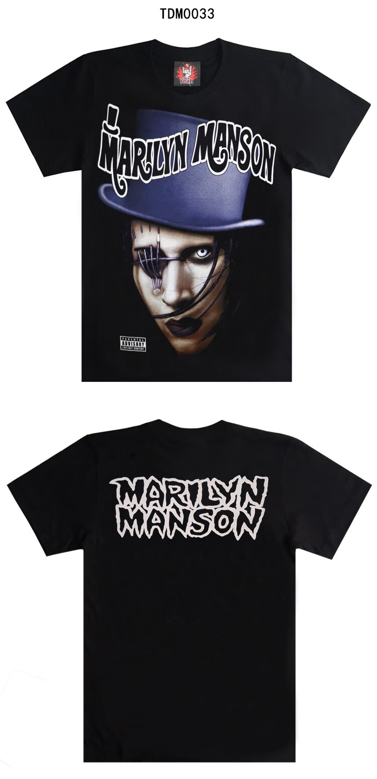 玛丽莲曼森泰国进口摇滚乐队短袖t恤男款印花无缝桶织dm0599韩风年间