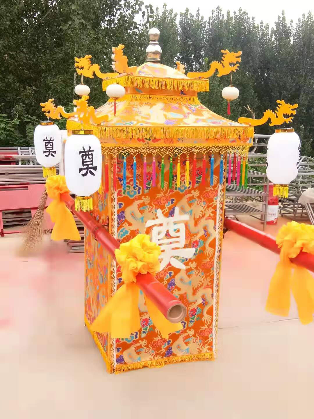 白事轿子 中式八抬抬骨灰盒出殡花轿 折叠灵轿 支持定做 加大款蓝色